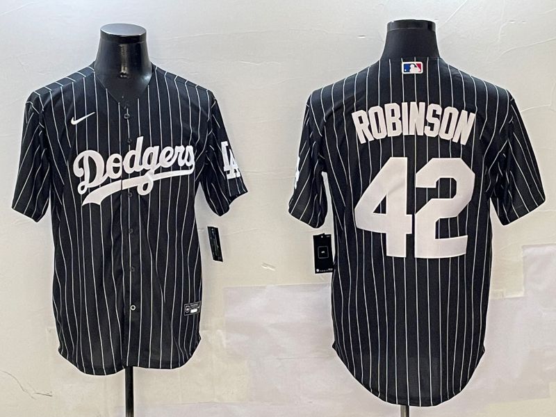 Men Los Angeles Dodgers #42 Robinson Black Stripe Jointly Name 2025 Nike MLB Jersey style 1->los angeles dodgers->MLB Jersey